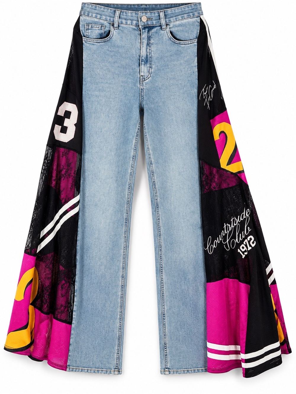 Light Blue Jeans with Pink & Black Panel Details